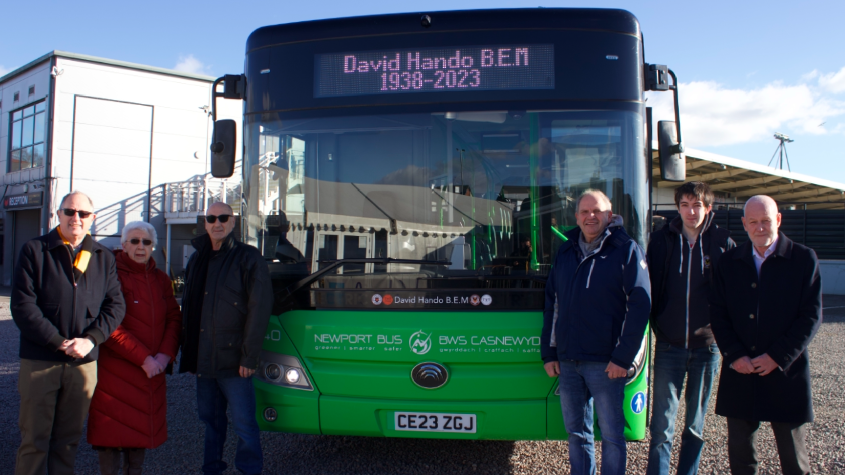 David Hando's family with Newport Bus MD, David Jenkins